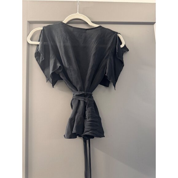 Nicole Miller Black Silk Wrap Top Size M - Picture 2 of 4